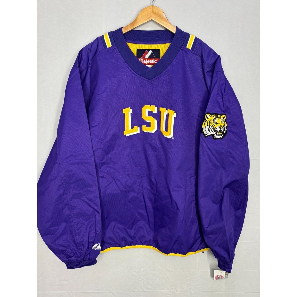 LSU Tigers Pullover Windbreaker Jacket Men's ‎ Purple V-Neck Large NWT Majestic